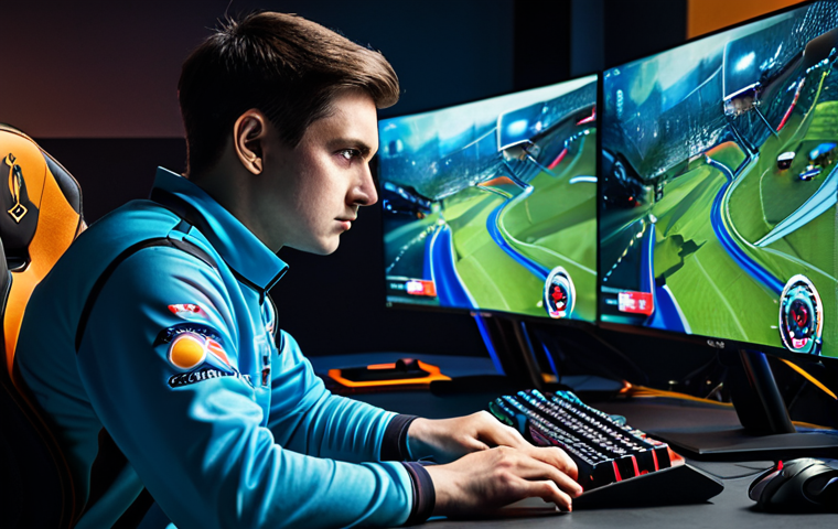 A focused professional esports player, adult, of ambiguous gender, sitting intensely at a modern gaming desk. They are wearing a modest, professional esports jersey, fully clothed, professional dress. The background shows a dimly lit, high-tech gaming setup with multiple screens displaying complex game interfaces and strategic maps. The player's expression conveys deep concentration and strategic thinking, natural pose. Perfect anatomy, correct proportions, well-formed hands, proper finger count, natural body proportions. The image captures a high-stakes, intense mental duel moment. High quality, professional photography, appropriate content, safe for work, family-friendly.